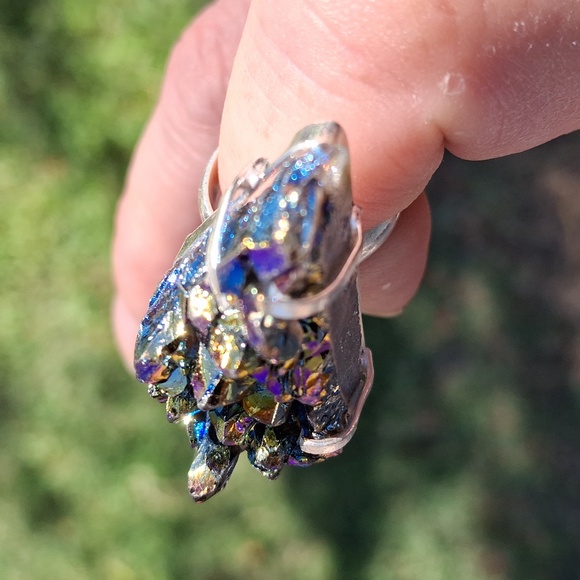New Titanium Druzy 925 Silver Ring. - Picture 12 of 12
